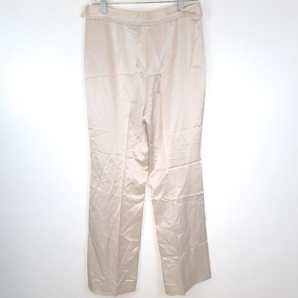 Worth Shiny Silky  Solid Cream Hook Eye Straight Classic Pants Trousers - Picture 3 of 7